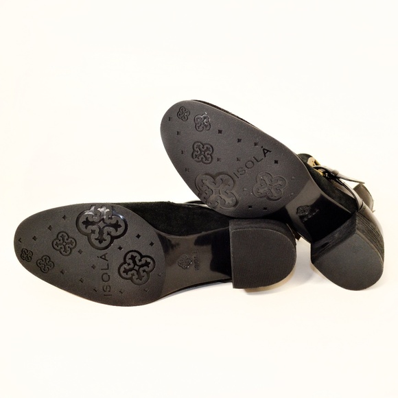 New ISOLA Darnell Black Suede & Leather Buckle Cutout Ankle Booties Size 6M - Picture 8 of 8